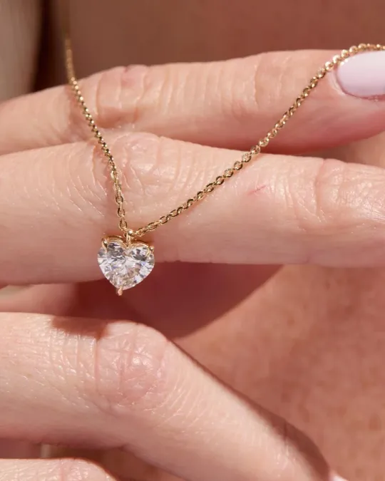 Heart-shaped diamond solitaire necklace on a fine gold chain