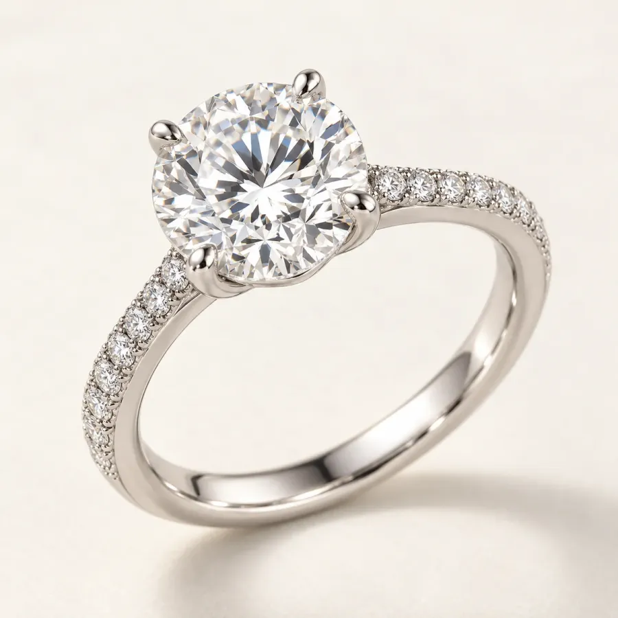 Round brilliant diamond in a platinum solitaire setting